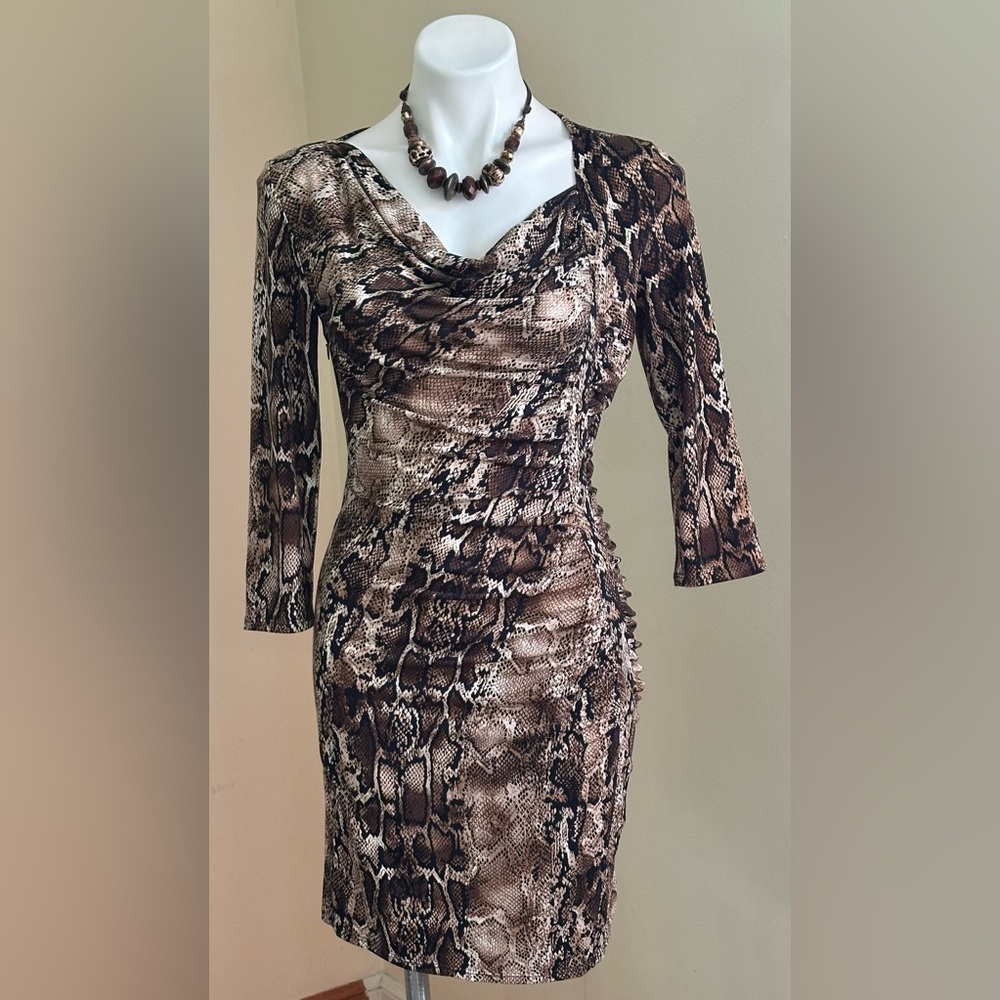 SHELLI SEGAL Los Angeles Sexy, Brown, Snake Print, Bodycon Dress Sz. 4